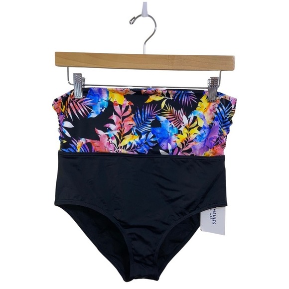 Swimsuits for All‎ NWT High Waist Swim Bottom Tropical Floral Black Size 8 - Picture 1 of 9